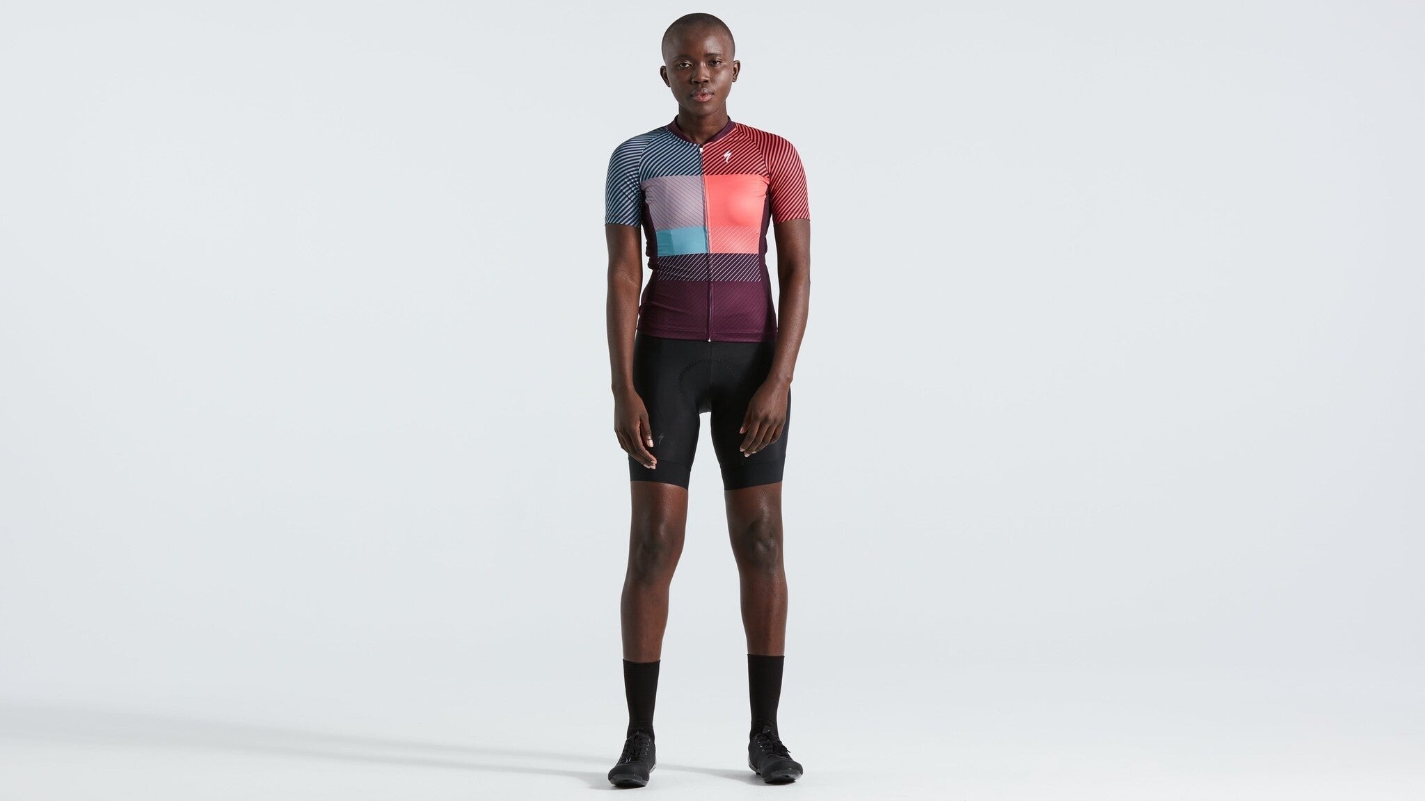 Maillot à manches courtes à rayures avec logo SL+ pour femmes - Vélo Vision